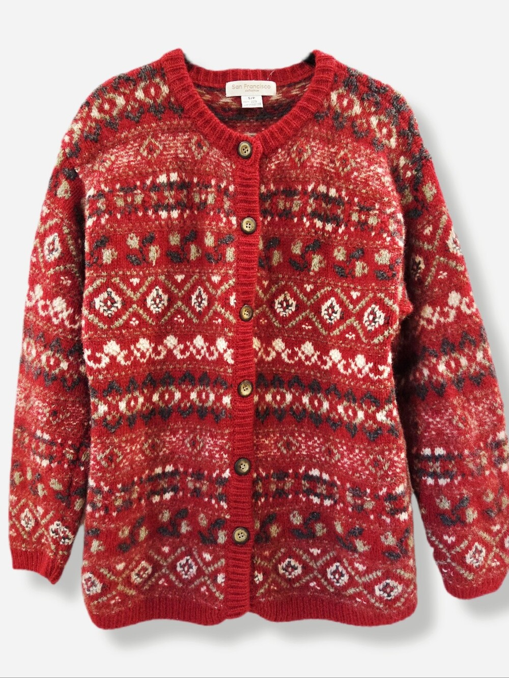 Vintage Fair Isle 100% Wool Cardigan, San Francisco Collection, Nordic Knit, S